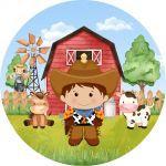 Painel de Lona Redondo Cowboy Fazendinha Cute Animais Painel de Lona Redondo Cowboy Fazendinha Cute Animais