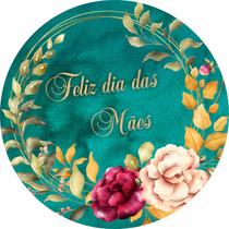 Painel de Lona Redondo Dia das Mães Flores fundo Esmeralda - Fabrika De Festa