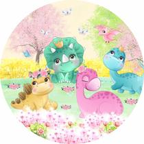 Painel de Lona Redondo Dino Turminha Jardim Aquarela