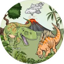 Painel de Lona Redondo Dinossauros na Selva Vulcão