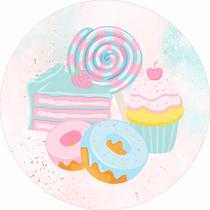 Painel de Lona Redondo Doces e Quitandas Candy Chuva de Glitter Painel de Lona Redondo Doces e Quitandas Candy Chuva de Glitter