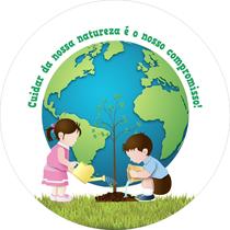 Painel de Lona Redondo Educação Ambiental Planeta Crianças Plantando Árvore Natureza - Fabrika de Festa