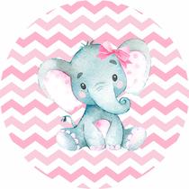 Painel de Lona Redondo Elefantinho Aquarela Chevron Laço Rosa Menina