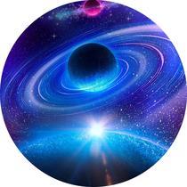 Painel de Lona Redondo Espaço Galaxia Estrelada Planetas Luz