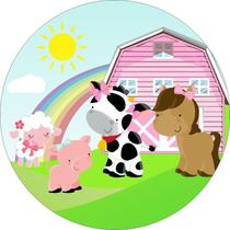 Painel de Lona Redondo Fazendinha Arco Íris e Celeiro