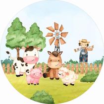 Painel de Lona Redondo Fazendinha Moinho Animais Felizes Painel de Lona Redondo Fazendinha Moinho Animais Felizes