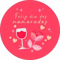 Painel de Lona Redondo Feliz Dia dos Namorados Rosa e Taça - Fabrika de Festa