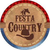 Painel de Lona Redondo Festa Country Chapeu de Cowboy fundo Xadrez Painel de Lona Redondo Festa Country Chapeu de Cowboy fundo Xadrez