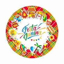 Painel de Lona Redondo Festa Junina Arraiá Xadrez Colorido Fogueira Balão Elementos
