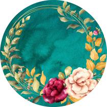 Painel de Lona Redondo Flores Aquarela Fundo Verde Esmeralda - Fabrika De festa