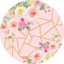 Painel de Lona Redondo Flores e Geométrico com Glitter Painel de Lona Redondo Flores e Geométrico com Glitter