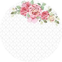 Painel de Lona Redondo Flores e Polígonos Fundo Escandinavo Claro