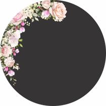 Painel de Lona Redondo Flores Mistas Preto