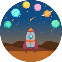Painel de Lona Redondo Foguete Espacial e Planetas - Fabrika De Festa Painel de Lona Redondo Foguete Espacial e Planetas - Fabrika De Festa