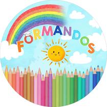 Painel de Lona Redondo Formandos Lápis de Cor Arco Íris Formatura Infantil Painel de Lona Redondo Formandos Lápis de Cor Arco Íris Formatura Infantil