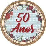 Painel de Lona Redondo Formas e Flores em Circulo 50 Anos Vermelho