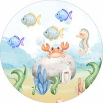 Painel de Lona Redondo Fundo do Mar Animais Marinhos Aquarela