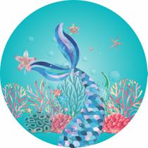 Painel de Lona Redondo Fundo do Mar Rabo de Sereia e Estrelas do Mar Painel de Lona Redondo Fundo do Mar Rabo de Sereia e Estrelas do Mar