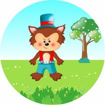Painel de Lona Redondo Lobo Mau Bosque da Chapeuzinho Vermelho