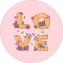 Painel de Lona Redondo Love Rosa Pássaros e Flores Amor