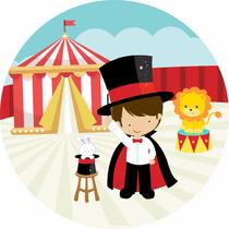 Painel de Lona Redondo Mágico no Circo