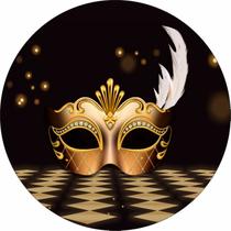Painel de Lona Redondo Máscara Dourada Brilho e Pena Branca