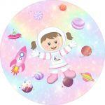Painel de Lona Redondo Menina Astronauta Candy Cute Painel de Lona Redondo Menina Astronauta Candy Cute