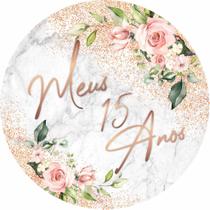 Painel de Lona Redondo Meus 15 Anos Bronze Flores Painel de Lona Redondo Meus 15 Anos Bronze Flores