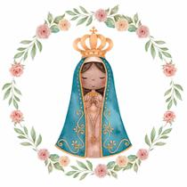 Painel de Lona Redondo N S Aparecida Aquarela Flores