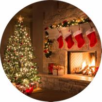 Painel de Lona Redondo Natal Árvore Lareira e Meias Painel de Lona Redondo Natal Árvore Lareira e Meias