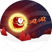 Painel de Lona Redondo Natal Papai Noel Renas Rumo ao Horizonte Lua Cheia Céu Estrelado Painel de Lona Redondo Natal Papai Noel Renas Rumo ao Horizonte Lua Cheia Céu Estrelado