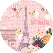 Painel de Lona Redondo Paris Torre Eiffel Escritas Fundo Rosa Painel de Lona Redondo Paris Torre Eiffel Escritas Fundo Rosa