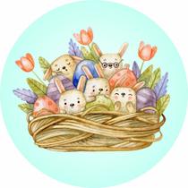 Painel De Lona Redondo Pascoa Cesto De Coelhos