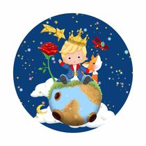 Painel de Lona Redondo Pequeno Príncipe Baby Rosas na Lua Estrelas Douradas e Brilhos