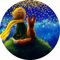 Painel de Lona Redondo Pequeno Príncipe e Raposa Céu Estrelado