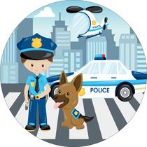 Painel de Lona Redondo Policial e Cachorro Patrulha na Cidade