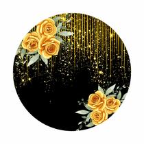 Painel de Lona Redondo Rosas Amarelas Glitter Dourado Brilho Ouro 1x1m