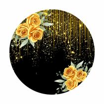 Painel de Lona Redondo Rosas Amarelas Glitter Dourado Brilho Ouro 1x1m