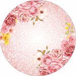 Painel de Lona Redondo Rosas e Flores Amarelas Fundo Glitter