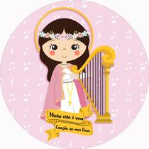 Painel de Lona Redondo Santa Cecília Minha Vida é Uma Canção ao Meu Deus Rosa Flores