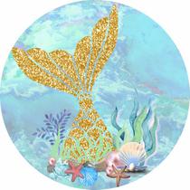 Painel de Lona Redondo Sereia Cauda Dourada Painel de Lona Redondo Sereia Cauda Dourada