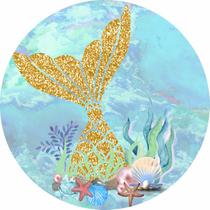 Painel De Lona Redondo Sereia Cauda Dourada Painel De Lona Redondo Sereia Cauda Dourada