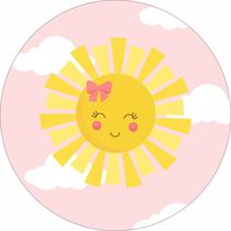 Painel de Lona Redondo Solzinha Feliz Fundo Rosa