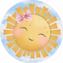 Painel de Lona Redondo Solzinho Feliz Cute Lacinho Rosa Aquarela