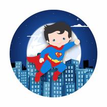 Painel de Lona Redondo Super Herói Cute Cidade Noturna Lua Cheia Painel de Lona Redondo Super Herói Cute Cidade Noturna Lua Cheia