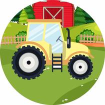 Painel de Lona Redondo Trator Amarelo Fazenda Celeiro Vermelho Painel de Lona Redondo Trator Amarelo Fazenda Celeiro Vermelho