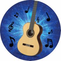 Painel de Lona Redondo Violão Notas Fundo Azul