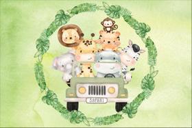 Painel de Lona Safári Cute Animais Verde Aquarela Painel de Lona Safári Cute Animais Verde Aquarela