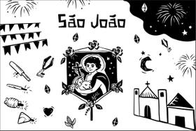 Painel de lona São João Festa Junina Bandeirinhas e Balões Fogos e Estrelas