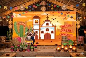 Painel de lona Sertão Nordeste Cordel Festa Junina Igreja